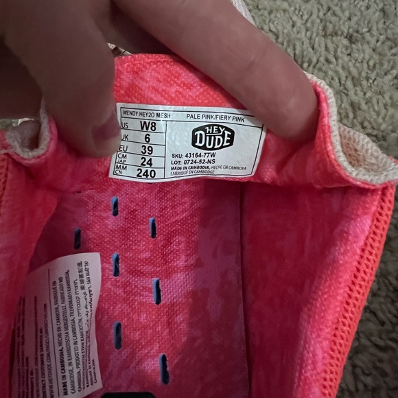 Hey Dude Light Pink and Bright Coral Shoes - Picture 4 of 5